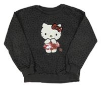 Tmavošedo-černá vzorovaná mikina s Kitty s flitry a volánky C&A