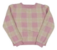 Růžovo-smetanovo-světlehnědý kostkovaný crop svetr PRIMARK