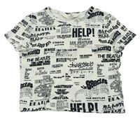 Bílé žebrované crop tričko s nápisy - The Beatles H&M