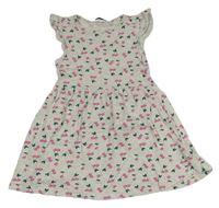 Světlešedé melírované bavlněné šaty s třešněmi zn. Primark