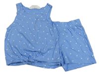 2set - Modrý crop top s třešněmi + bavlněné kraťasy H&M