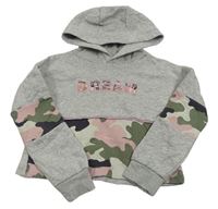 Šedo-army crop mikina s nápisem a kapucí F&F