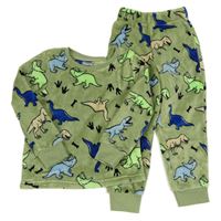 Zelené plyšové pyžamo s dinosaury