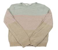 Světlezeleno-růžovo-hnědý melírovaný svetr H&M