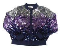 Stříbrno-lila-tmavomodrá flitrová propínací mikina H&M