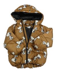 Hnědá šusťáková zimní bunda se Snoopym a kapucí H&M