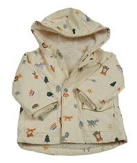 Krémová nepromokavá lehce zateplená bunda s obrázky a kapucí George
