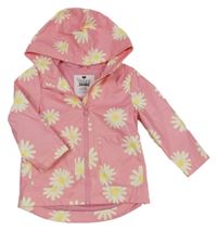 Růžová květovaná nepromokavá jarní bunda s kapucí F&F