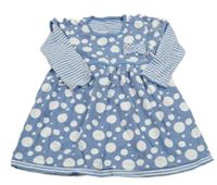 Modré puntíkaté bavlněné šaty s pruhy na rukávech M&S