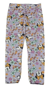 Lila květované žebrované legíny s Minnie