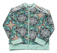 Bílo-černo-tyrkysová vzorovaná sportovní propínací mikina s logem Adidas