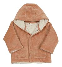 Starorůžová žebrovaná sametová zateplená propínací mikina s kapucí M&S