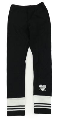 Černé zateplené legíny se srdcem a pruhy