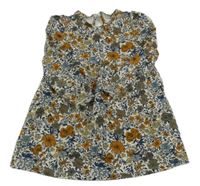 Světlebéžovo-tmavomodro-medové květované teplákové šaty Name it