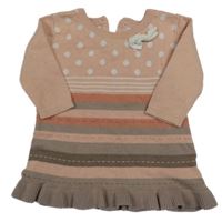 Růžovo-hnědé svetrové šaty s pruhy a puntíky Matalan