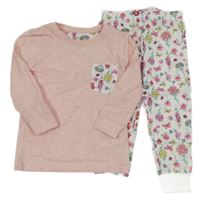 Růžovo-smetanové pyžamo s kapsou a květinami F&F