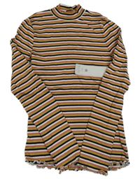 Nové - Starorůžovo-okrovo-barevné pruhované žebrované triko F&F