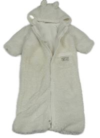 Smetanový chlupatý zateplený fusak/kombinéza s kapucí