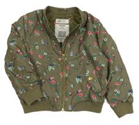 Khaki květovaný šusťákový zateplený bomber H&M