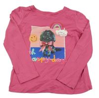 Tmavorůžové triko se psem a duhou Tu