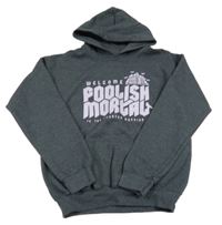 Tmavošedá  melírovaná mikina s nápisem a kapucí Gildan