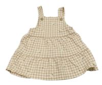 Hnědo-smetanové kostkované bavlněné šaty s výšivkami květin C&A