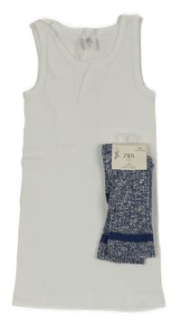 2set - Bílý nátělník + modré melírované ponožky