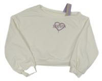 Smetanová crop mikina se srdcem s nápisem Shein