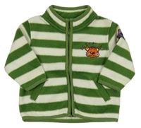 Zeleno-smetanová pruhovaná fleecová propínací mikina s tygrem