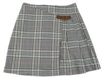 Béžovo-černo-hnědá kostkovaná zavinovací sukně C&A