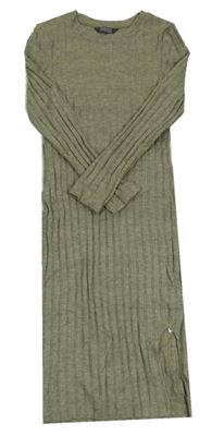 Khaki žebrované úpletové elastické šaty Primark