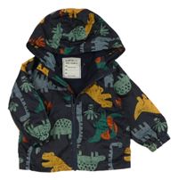 Tmavomodrá šusťáková jarní bunda s dinosaury a kapucí Matalan