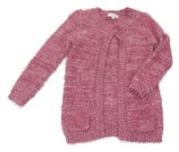 Růžový melírovaný svetrový cardigan