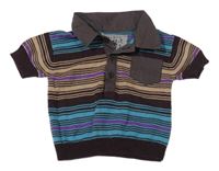 Hnědo-béžovo-modré pruhované polo tričko s kapsou Mamas&Papas