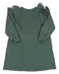 Tmavozelené teplákové šaty s volánky s madeirou H&M