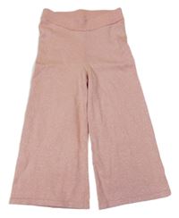 Růžové třpytivé pletené široké kalhoty H&M