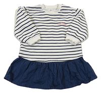Bílo-černo-tmavomodré teplákovo/riflové šaty s pruhy a nápisem H&M
