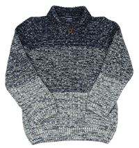 Tmavomodro-šedý melírovaný pletený svetr s límečkem 