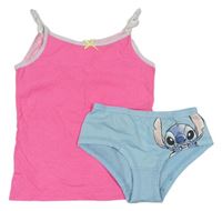 2 set - Neonově růžová košilka + světlemodré kalhoty se Stitchem 