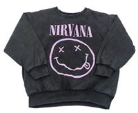 Antracitová oversize mikina s potiskem - Nirvana Zara