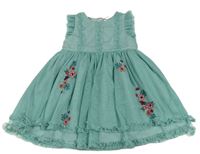 Zelené tylové šaty s výšivkami květů H&M