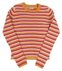 Růžovo-oranžovo-bílý pruhovaný žinylkový crop svetr Primark
