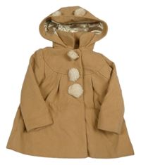 Béžový flaušový kabát s bambulkami a kapucí Monsoon