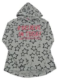 Šedá lehká úpletová mikina s hvězdičkami a nápisem a kapucí Y.F.K.