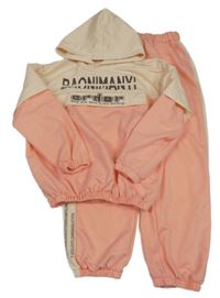 2 set - světlerůžovo-smetanová mikina s nápisem a kapucí 