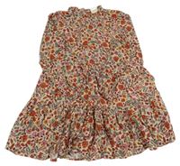 Béžovo-červeno-oranžové květované lehké šaty 