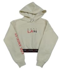 Smetanová crop mikina s nápisem a kapucí New Look