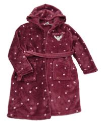 Vínový chlupatý župan s hvězdami s Hedvikou a kapucí - Harry Potter