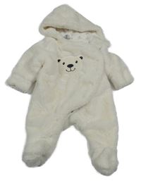 Smetanová kožešinová podšitá kombinéza s medvědem a kapucí dopodopo