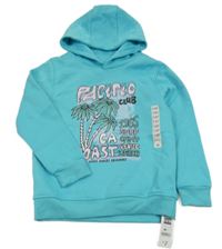 Nové - tyrkysová mikina s potiskem a kapucí dunnes